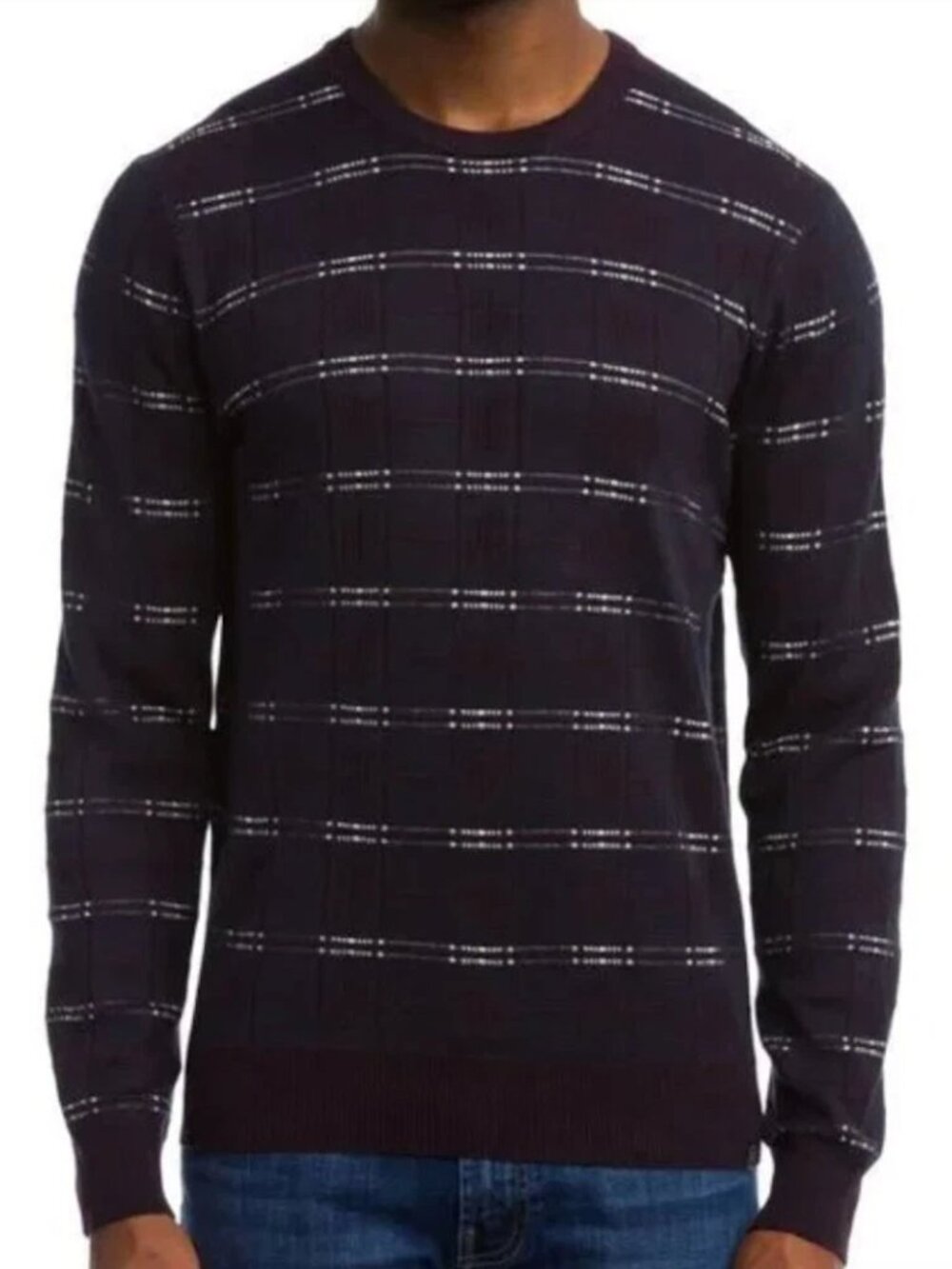 NEW NWT PERRY ELLIS Mens Navy Blue Burgundy Plaid Cotton Wool Sweater 2XLT TALL